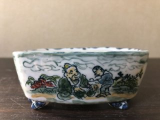 緑の市場] 小品盆栽鉢 銘無し 白釉三角鉢 現品 6㎝ (J024)